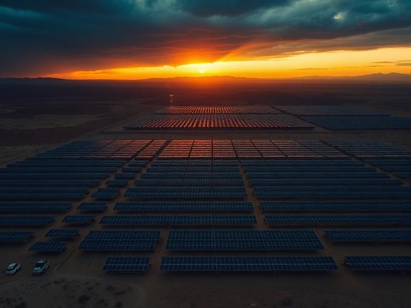 Solar farm at sunset